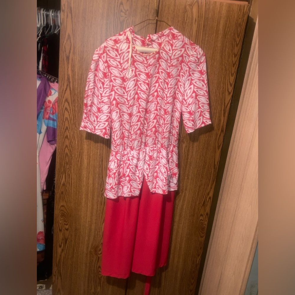Red and White Midi Sundress 3/4 Sleeve Casual